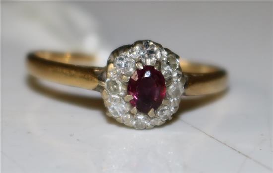 18ct ruby and diamond cluster ring